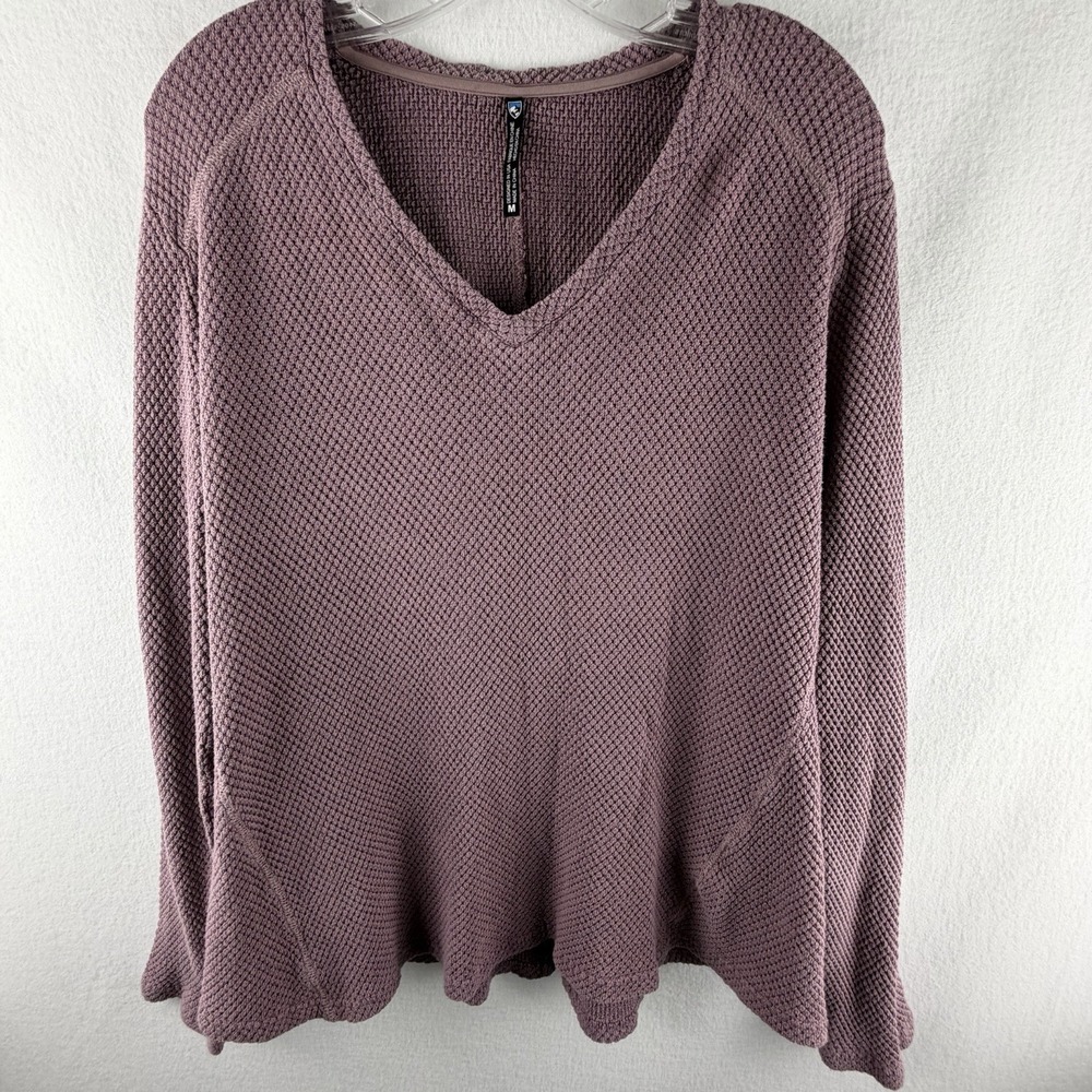 KÜHL Lyrik V Neck Sweater Sz M Mauve Long Sleeve Thermal‎ Waffle Knit Gorpcore